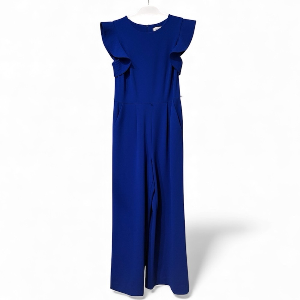 NWOT Bloomingdale’s Calvin Klein Royal Blue Modern Ruffle Sleeve Jumpsuit - Picture 4 of 9